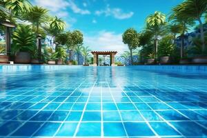 Beautiful outdoor swimming pool in luxury hotel resort with blue sky for leisure relax and holiday concept  by AI Generated photo