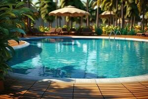 Beautiful outdoor swimming pool in luxury hotel resort with blue sky for leisure relax and holiday concept  by AI Generated photo