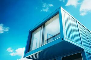 A container home building on a plot of land. 2 storey modern container house, cafe or restaurant concept by AI Generated photo