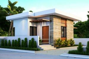 Beautiful modern house exterior with carport. Modern residential district and minimalist building concept by AI Generated photo