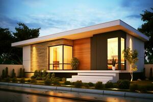 Beautiful modern house exterior with carport. Modern residential district and minimalist building concept by AI Generated photo