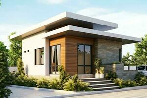 Beautiful modern house exterior with carport. Modern residential district and minimalist building concept by AI Generated photo