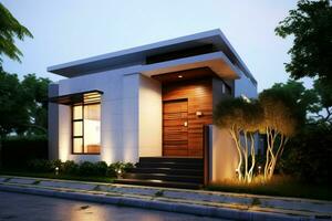 Beautiful modern house exterior with carport. Modern residential district and minimalist building concept by AI Generated photo