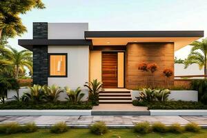 Beautiful modern house exterior with carport. Modern residential district and minimalist building concept by AI Generated photo