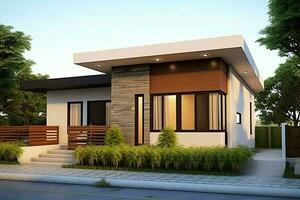 Beautiful modern house exterior with carport. Modern residential district and minimalist building concept by AI Generated photo