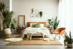 Modern bedroom interior design in apartment or house with furniture. Luxury bedroom scandinavian concept by AI Generated photo