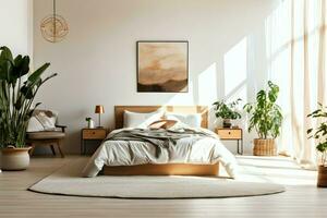 Modern bedroom interior design in apartment or house with furniture. Luxury bedroom scandinavian concept by AI Generated photo