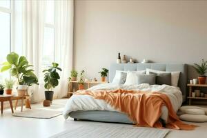 Modern bedroom interior design in apartment or house with furniture. Luxury bedroom scandinavian concept by AI Generated photo