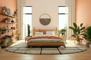 Modern bedroom interior design in apartment or house with furniture. Luxury bedroom scandinavian concept by AI Generated photo