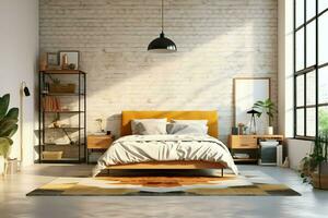 Modern bedroom interior design in apartment or house with furniture. Luxury bedroom scandinavian concept by AI Generated photo