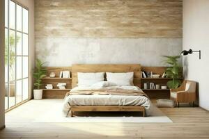 Modern bedroom interior design in apartment or house with furniture. Luxury bedroom scandinavian concept by AI Generated photo