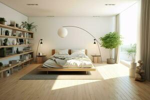 Modern bedroom interior design in apartment or house with furniture. Luxury bedroom scandinavian concept by AI Generated photo