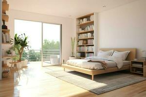 Modern bedroom interior design in apartment or house with furniture. Luxury bedroom scandinavian concept by AI Generated photo