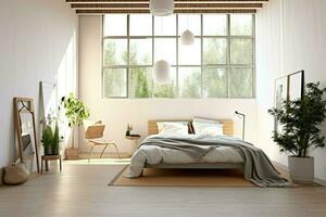 Modern bedroom interior design in apartment or house with furniture. Luxury bedroom scandinavian concept by AI Generated photo