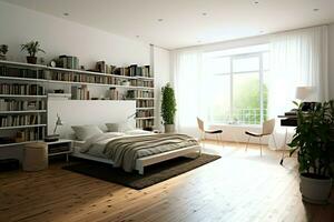 Modern bedroom interior design in apartment or house with furniture. Luxury bedroom scandinavian concept by AI Generated photo