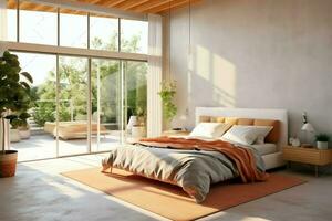 Modern bedroom interior design in apartment or house with furniture. Luxury bedroom scandinavian concept by AI Generated photo