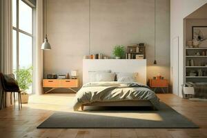 Modern bedroom interior design in apartment or house with furniture. Luxury bedroom scandinavian concept by AI Generated photo