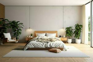 Modern bedroom interior design in apartment or house with furniture. Luxury bedroom scandinavian concept by AI Generated photo