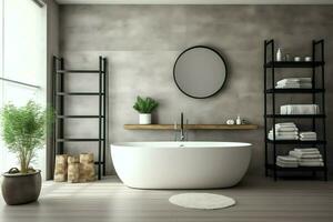 Interior design of a nice modern bathroom. 3D rendering modern toilet or bathroom in hotel or house concept by AI Generated photo