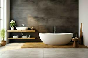 Interior design of a nice modern bathroom. 3D rendering modern toilet or bathroom in hotel or house concept by AI Generated photo