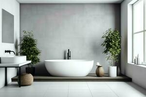 Interior design of a nice modern bathroom. 3D rendering modern toilet or bathroom in hotel or house concept by AI Generated photo