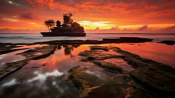 Ancient pura ulun danu bratan, besakih or famous hindu temple and tourist in bali island at sunrise concept by AI Generated photo