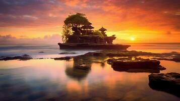 antiguo pura ulun danu bratán, besakih o famoso hindú templo y turista en bali isla a amanecer concepto por ai generado foto