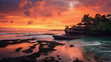 antiguo pura ulun danu bratán, besakih o famoso hindú templo y turista en bali isla a amanecer concepto por ai generado foto