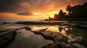 Ancient pura ulun danu bratan, besakih or famous hindu temple and tourist in bali island at sunrise concept by AI Generated photo