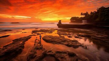 antiguo pura ulun danu bratán, besakih o famoso hindú templo y turista en bali isla a amanecer concepto por ai generado foto