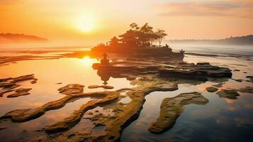 Ancient pura ulun danu bratan, besakih or famous hindu temple and tourist in bali island at sunrise concept by AI Generated photo