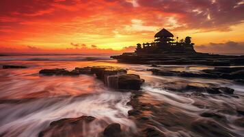 Ancient pura ulun danu bratan, besakih or famous hindu temple and tourist in bali island at sunrise concept by AI Generated photo