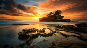 antiguo pura ulun danu bratán, besakih o famoso hindú templo y turista en bali isla a amanecer concepto por ai generado foto