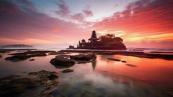 Ancient pura ulun danu bratan, besakih or famous hindu temple and tourist in bali island at sunrise concept by AI Generated photo