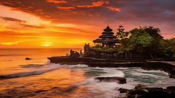 Ancient pura ulun danu bratan, besakih or famous hindu temple and tourist in bali island at sunrise concept by AI Generated photo