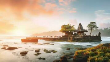 antiguo pura ulun danu bratán, besakih o famoso hindú templo y turista en bali isla a amanecer concepto por ai generado foto