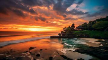 Ancient pura ulun danu bratan, besakih or famous hindu temple and tourist in bali island at sunrise concept by AI Generated photo