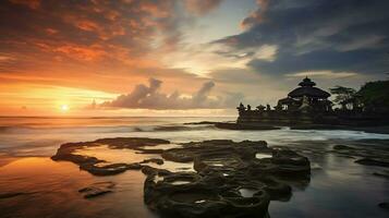 Ancient pura ulun danu bratan, besakih or famous hindu temple and tourist in bali island at sunrise concept by AI Generated photo