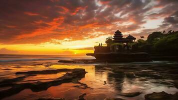 Ancient pura ulun danu bratan, besakih or famous hindu temple and tourist in bali island at sunrise concept by AI Generated photo