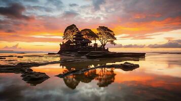 Ancient pura ulun danu bratan, besakih or famous hindu temple and tourist in bali island at sunrise concept by AI Generated photo