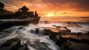 Ancient pura ulun danu bratan, besakih or famous hindu temple and tourist in bali island at sunrise concept by AI Generated photo