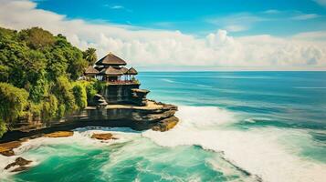 Ancient pura ulun danu bratan, besakih or famous hindu temple and tourist in bali island at sunrise concept by AI Generated photo