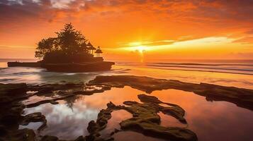 antiguo pura ulun danu bratán, besakih o famoso hindú templo y turista en bali isla a amanecer concepto por ai generado foto