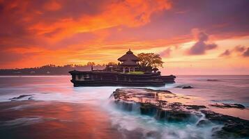 Ancient pura ulun danu bratan, besakih or famous hindu temple and tourist in bali island at sunrise concept by AI Generated photo