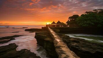 Ancient pura ulun danu bratan, besakih or famous hindu temple and tourist in bali island at sunrise concept by AI Generated photo