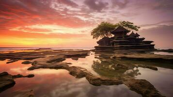 Ancient pura ulun danu bratan, besakih or famous hindu temple and tourist in bali island at sunrise concept by AI Generated photo