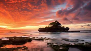 Ancient pura ulun danu bratan, besakih or famous hindu temple and tourist in bali island at sunrise concept by AI Generated photo