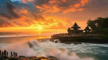 Ancient pura ulun danu bratan, besakih or famous hindu temple and tourist in bali island at sunrise concept by AI Generated photo