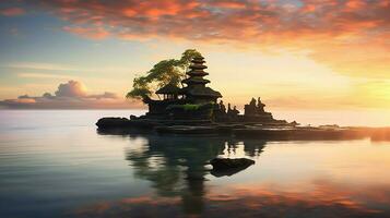 Ancient pura ulun danu bratan, besakih or famous hindu temple and tourist in bali island at sunrise concept by AI Generated photo