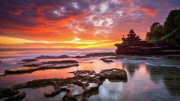 antiguo pura ulun danu bratán, besakih o famoso hindú templo y turista en bali isla a amanecer concepto por ai generado foto